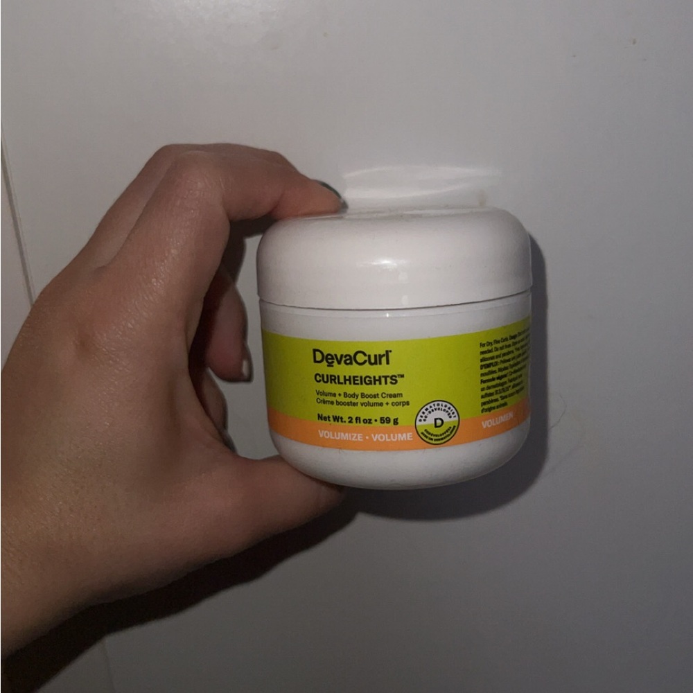 DevaCurl Curl Heights Volume Cream with Green and Orange Label